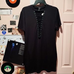 Lace-Up Mini T-Shirt Dress